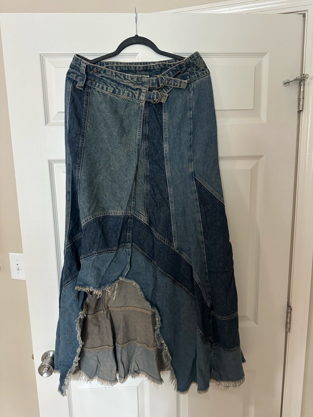 Free People Patchwork Denim High-Low Skirt